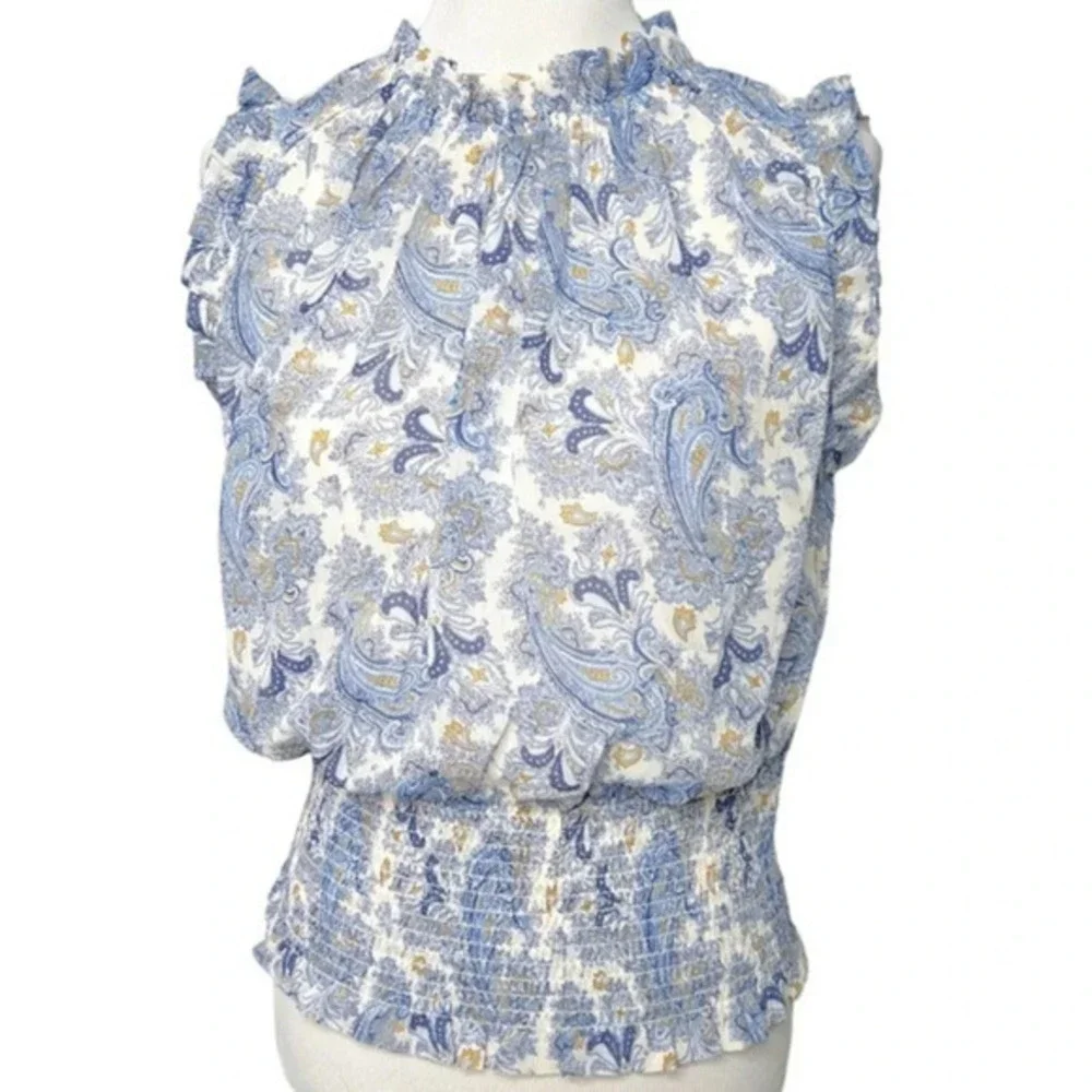 Maison‎ D'Amelie Paisley Sleeveless Ruffle Blouse Top Size Large